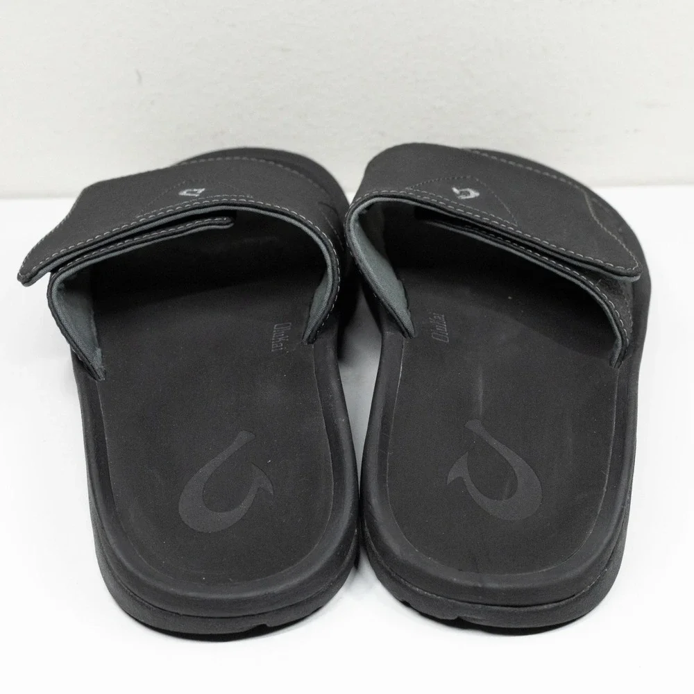 OLUKAI Nalu Slide Adjustable Strap Waterproof Comfort Sandal Black Mens Sz 9